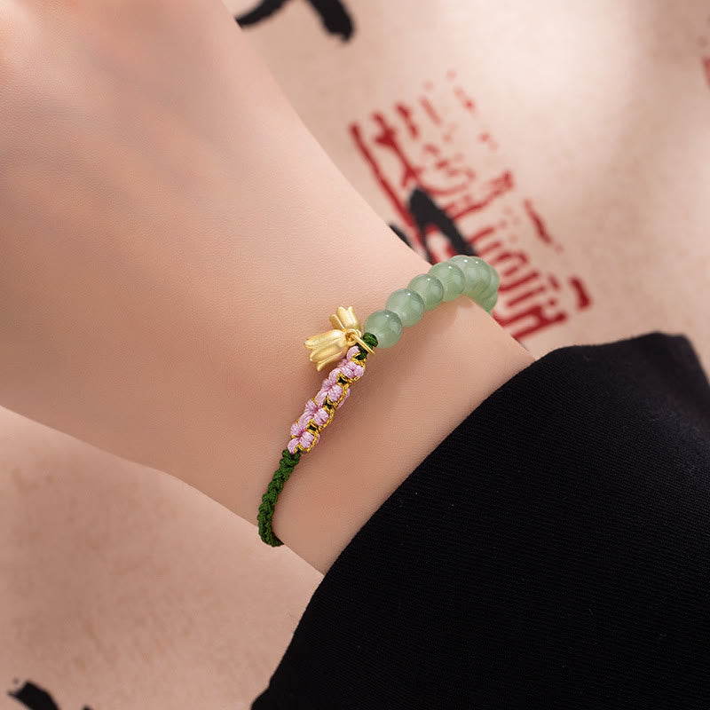 KarmaRipple's Handmade Jade Bead Lily of the Valley Talisman Fortune Woven Bracelet p7