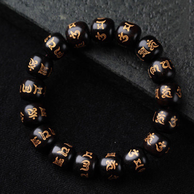 KarmaRipple's Tibetan Ebony Wood Om Mani Padme Hum Engraved Peace Bracelet p1