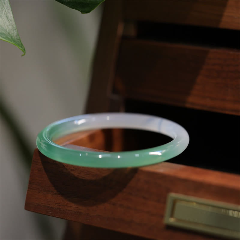 KarmaRipple's Authentic Ivory And Green Chalcedony Agate Positive Cuff Bracelet Bangle p3