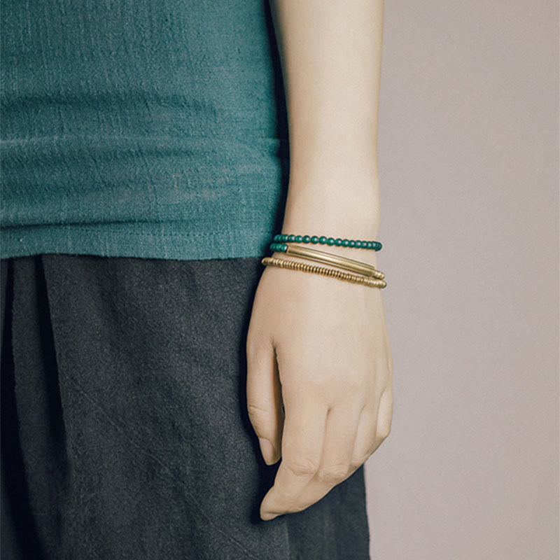 KarmaRipple's Tibetan Various Agate Stone Bronze Protection Triple Wrap Bracelet ( p13