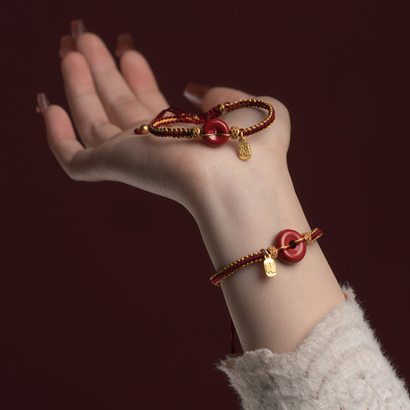 KarmaRipple's Authentic Cinnabar Peace Buckle Fu Character Talisman Blessing Woven Bracelet p2