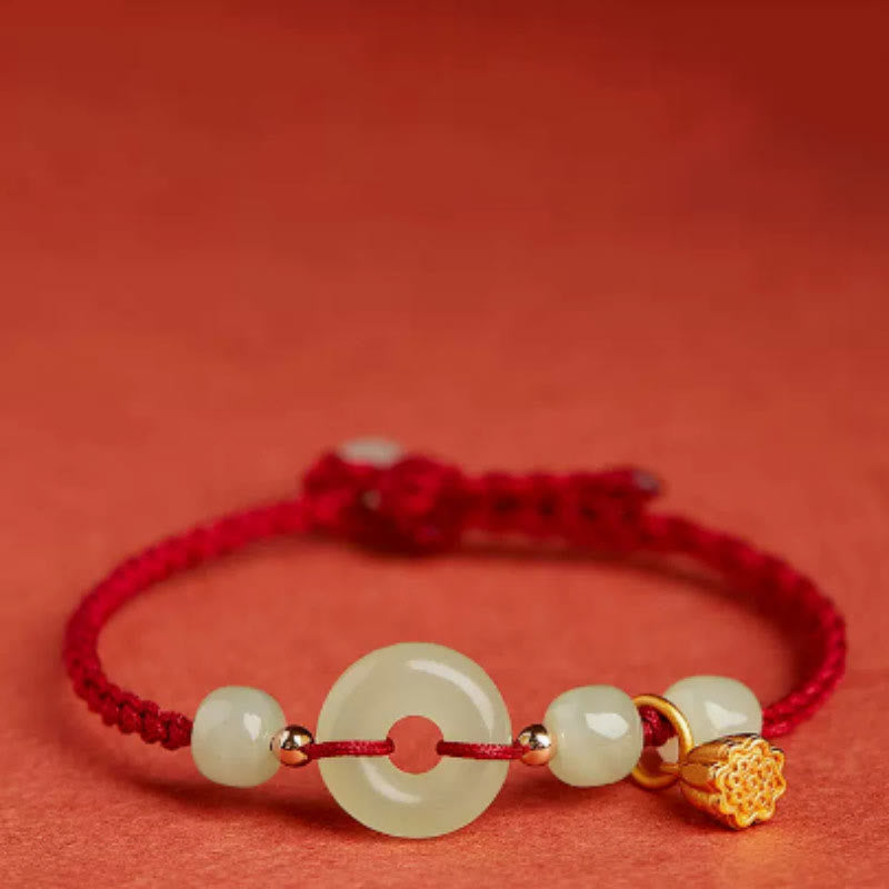 KarmaRipple's Round Peace Buckle Jade Lotus Happiness Abundance Wealth String Bracelet p8