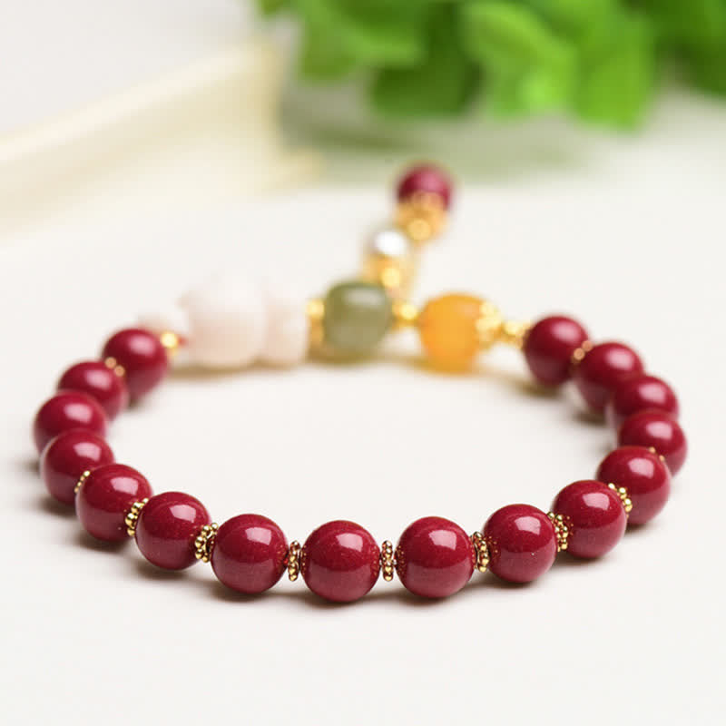 KarmaRipple's Year of the Rabbit Cinnabar Hetian Jade Bunny Beaded Blessing Bracelet p8