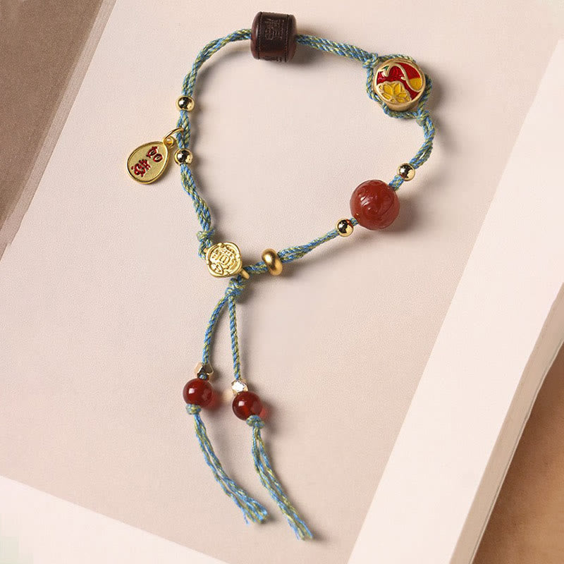 KarmaRipple's Handmade Auspicious Clouds Hetian Jade Fu Character Fortune Fortune Rope Bracelet p5