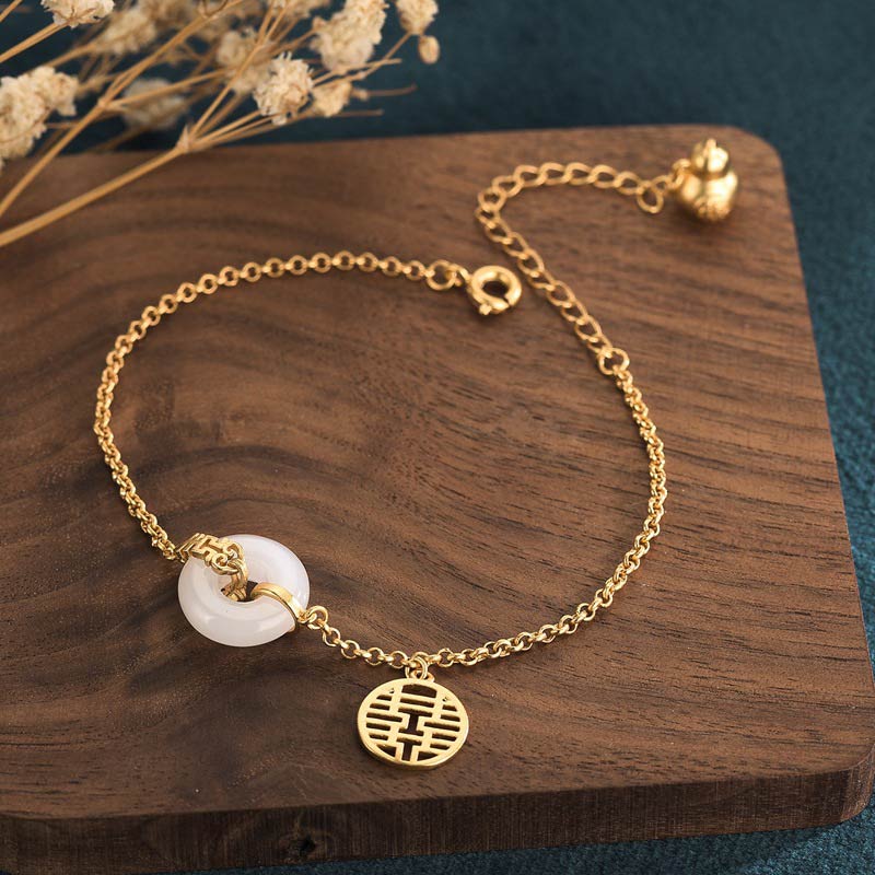 KarmaRipple's Ivory Jade Double Happiness Fortune Bracelet p1