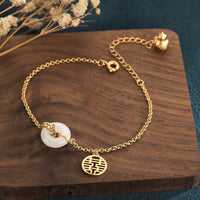 KarmaRipple's Ivory Jade Double Happiness Fortune Bracelet