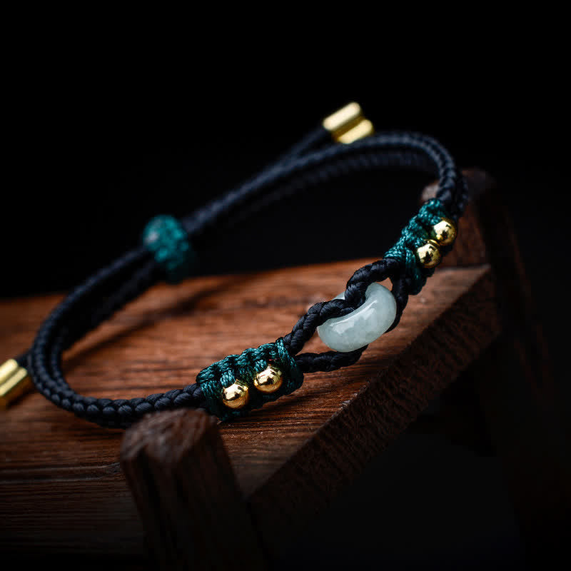 KarmaRipple's Round Peace Buckle Jade Abundance Wealth String Bracelet p6