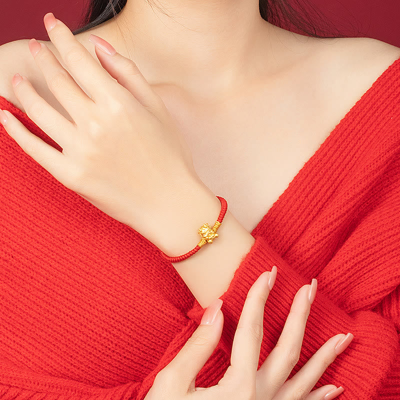 KarmaRipple's 999 Sterling Silver Year of the Dragon Bronze Coin Fortune Dragon Fu Character Fortune Handcrafted Red String Woven Bracelet p16