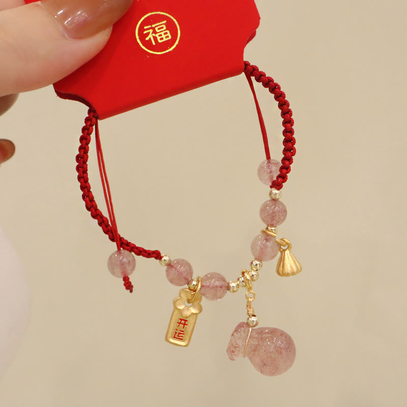 KarmaRipple's Authentic Strawberry Quartz Money Bag Lotus Balancing Talisman Red String Woven Bracelet p4