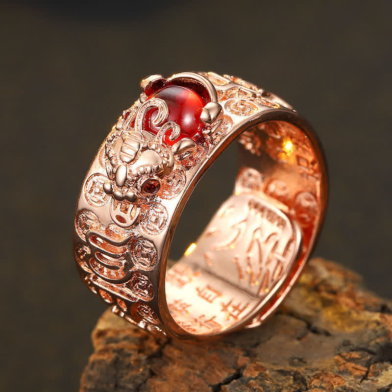 KarmaRipple's FengShui PiXiu Red Garnet Heart Sutra Wealth Ring p3