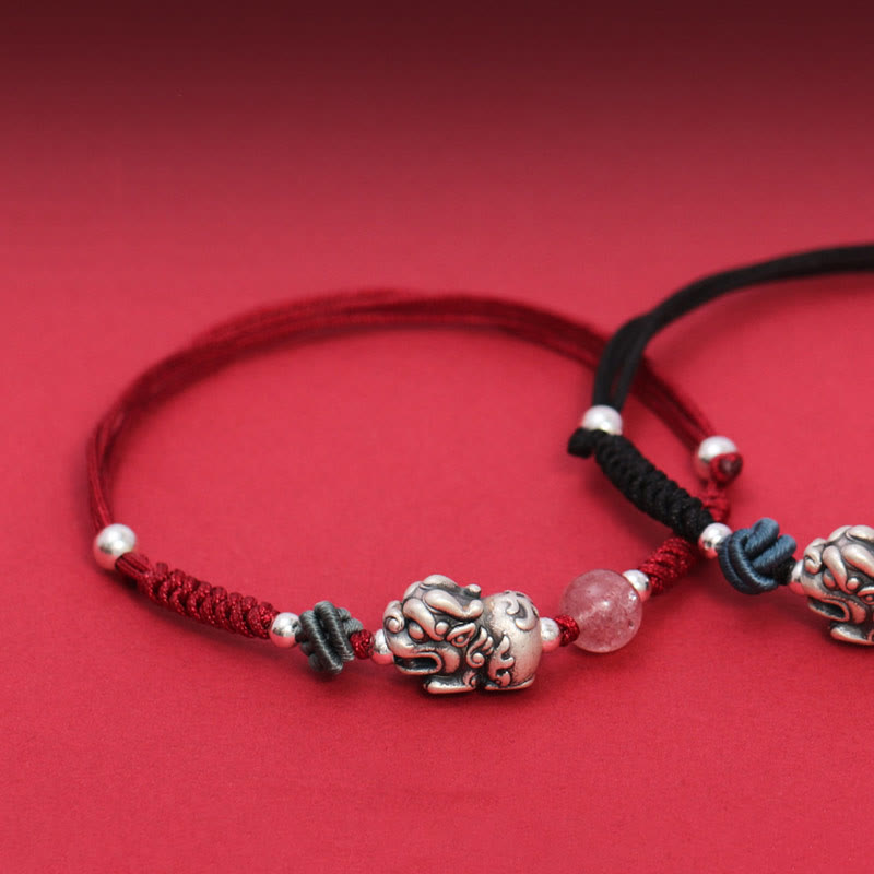KarmaRipple's 999 Sterling Silver PiXiu Strawberry Quartz Bead Wealth Fortune Woven Bracelet p4
