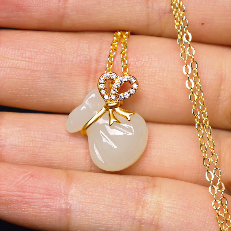 KarmaRipple's Authentic Hetian Ivory Jade Fortune Money Bag Pendant Necklace p3