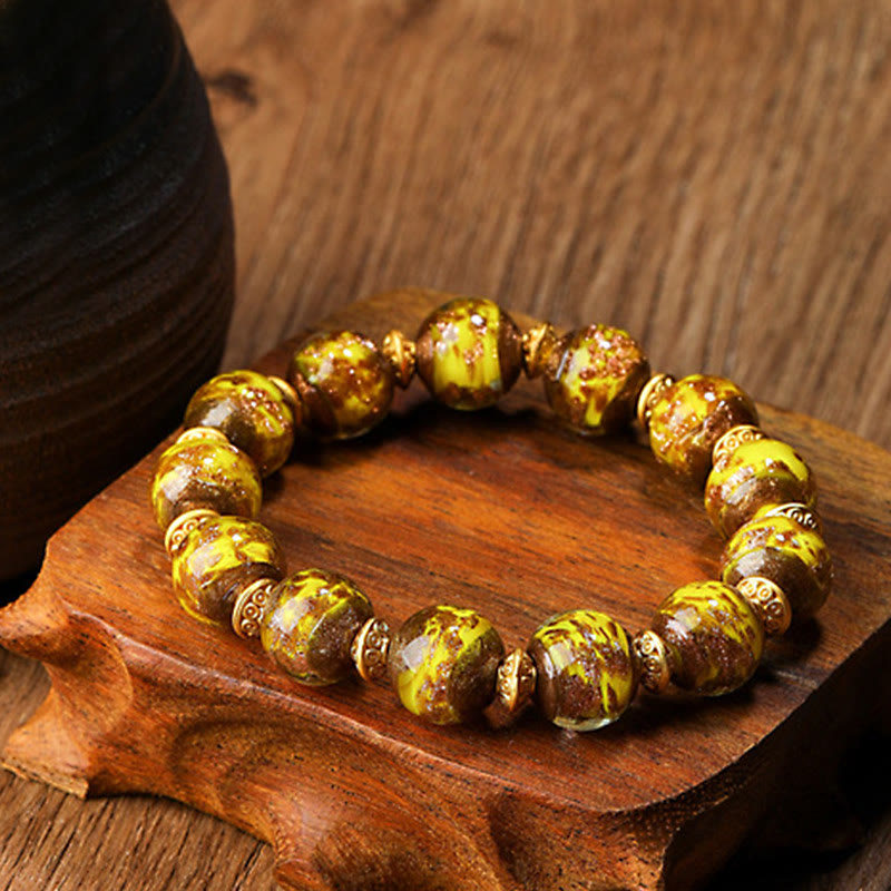 KarmaRipple's Gold Swallowing Beast Family Talisman Liuli Glass Bead Fortune Bracelet p2