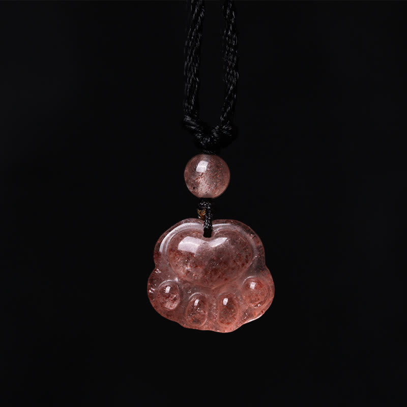 KarmaRipple's Strawberry Quartz Lovely Cat Paw Claw Balancing Pendant Necklace p2