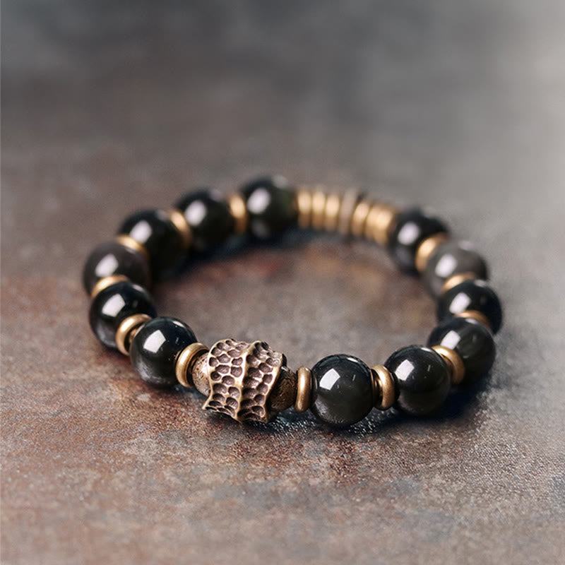 KarmaRipple's Rainbow Obsidian Bronze Love Balancing Bracelet p2