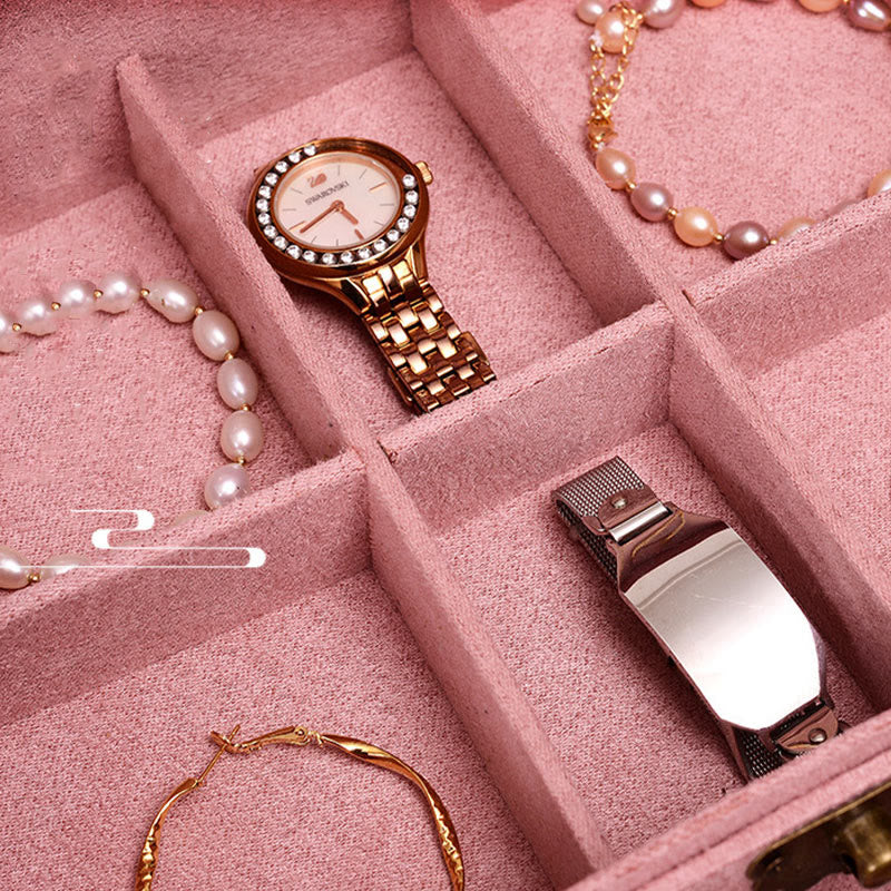 KarmaRipple's Simple Design Jewelry Box Organizer Two-Layer Jewelry Storage Box Flannel Box With Lock p15