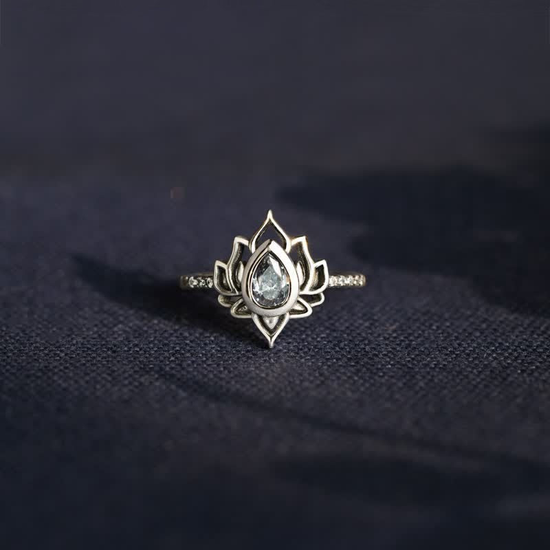 KarmaRipple's Sterling Silver Lotus Zircon Blessing Protection Ring p12