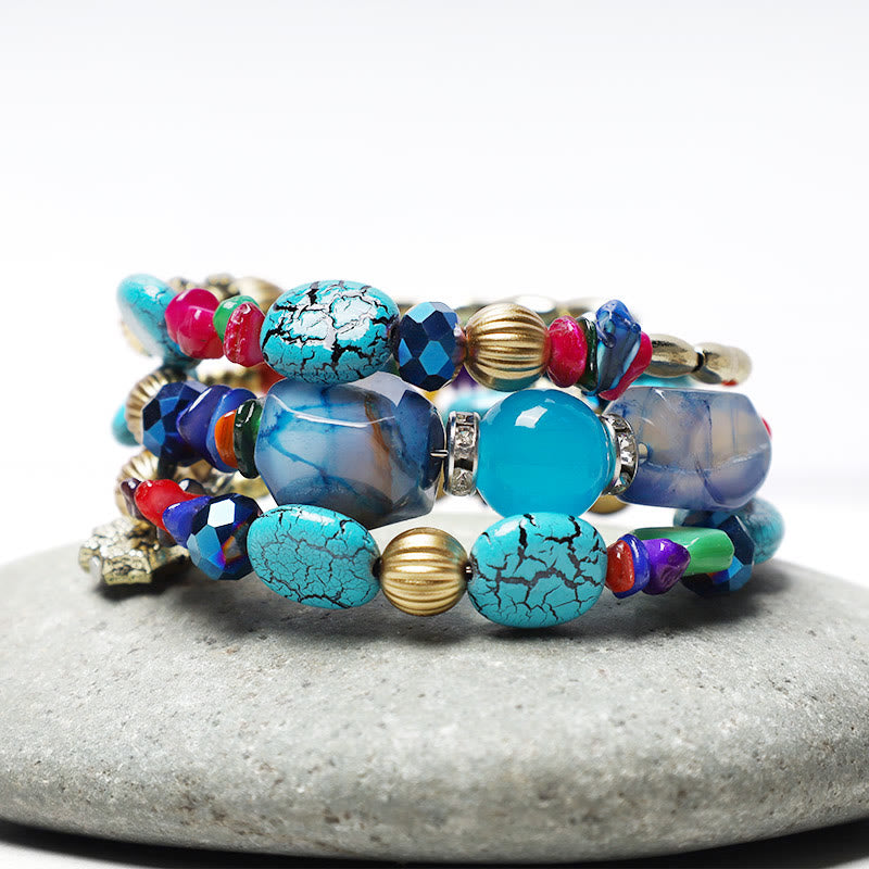 KarmaRipple's Multilayer Irregular Turquoise Agate Beadwork Blessing Bracelet p7