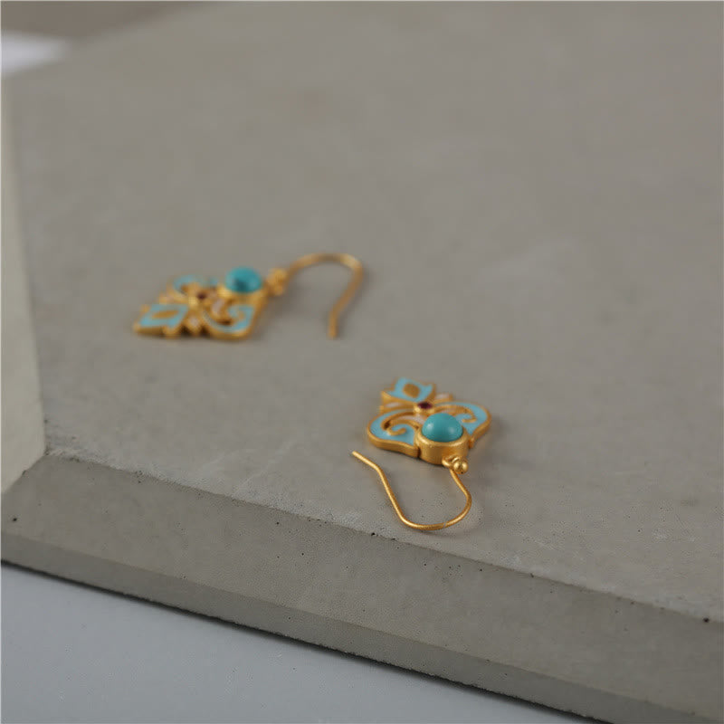 KarmaRipple's Bronze Enamel Turquoise Positive Drop Earrings p3