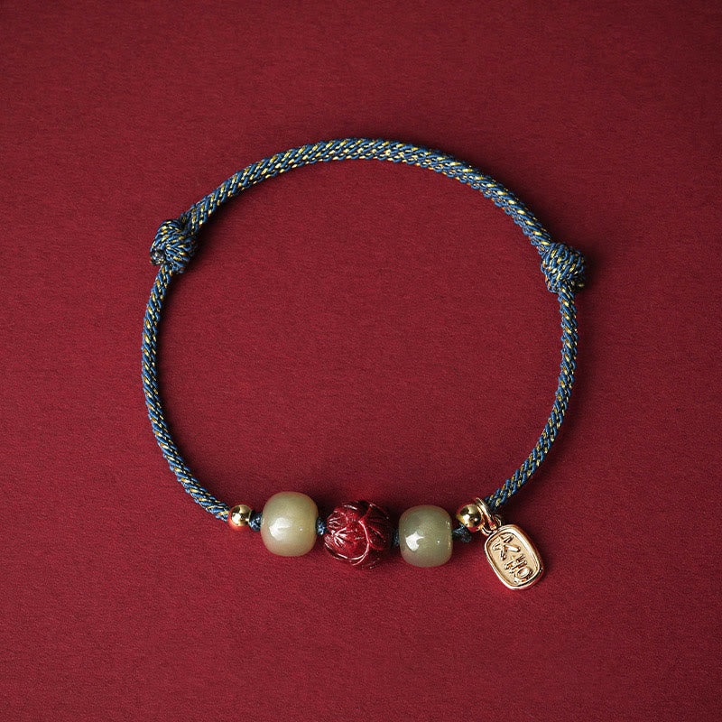 KarmaRipple's 14K Gold Plated Hetian Jade Cinnabar Lotus Fortune Handcrafted Rope Bracelet p3