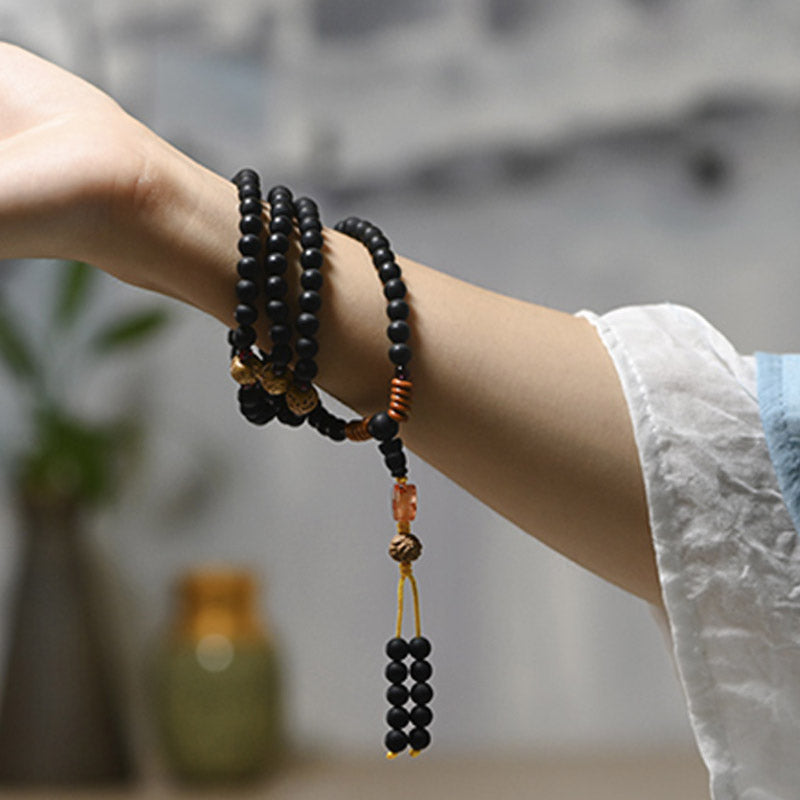 KarmaRipple's Tibetan Mala Cypress Bodhi Seed Red Agate Balancing Bracelet p6