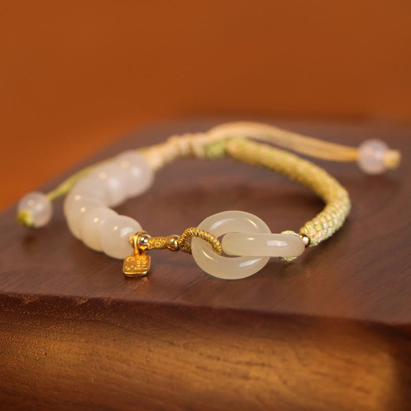 KarmaRipple's Authentic Hetian Jade Bead Double Peace Buckle Fu Character Abundance Woven Bracelet p15