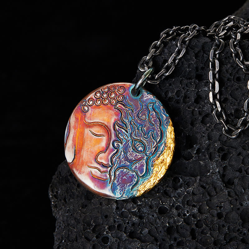 KarmaRipple's 999 Sterling Silver 24K Gold Half Demon Half Buddha Compassion Pendant Necklace p1