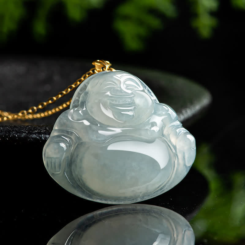 KarmaRipple's Laughing Buddha Authentic Jade 18K Gold Abundance Pendant Necklace p2