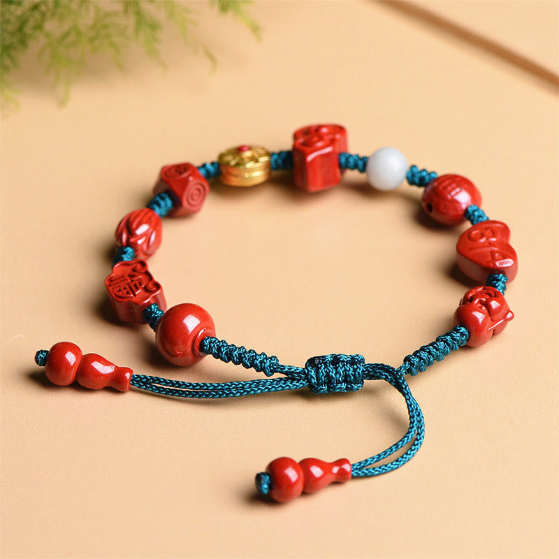 KarmaRipple's Authentic Cinnabar Gourd Om Mani Padme Hum Laughing Buddha Blessing String Bracelet p6