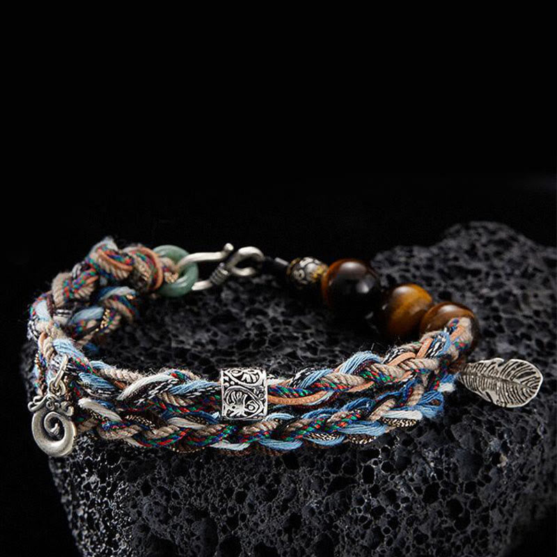 KarmaRipple's 925 Sterling Silver Tiger's Eye Colorful Cotton Rope Handmade Willpower Bracelet p1