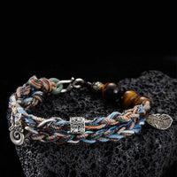 KarmaRipple's 925 Sterling Silver Tiger's Eye Colorful Cotton Rope Handmade Willpower Bracelet
