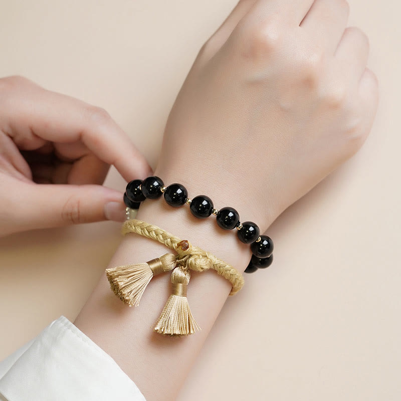 KarmaRipple's 2Pcs Black Onyx Bead Support Protection String Bracelet p3