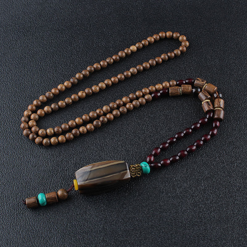 KarmaRipple's Tibetan Wenge Wood Bodhi Seed Agate Balance Peace Pendant Necklace p38