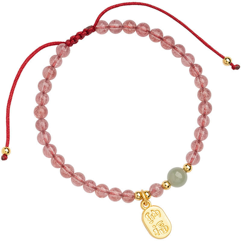 KarmaRipple's Authentic Strawberry Quartz Garnet Jade Fortunate Fortune Fu Character Balancing Talisman Bracelet p11