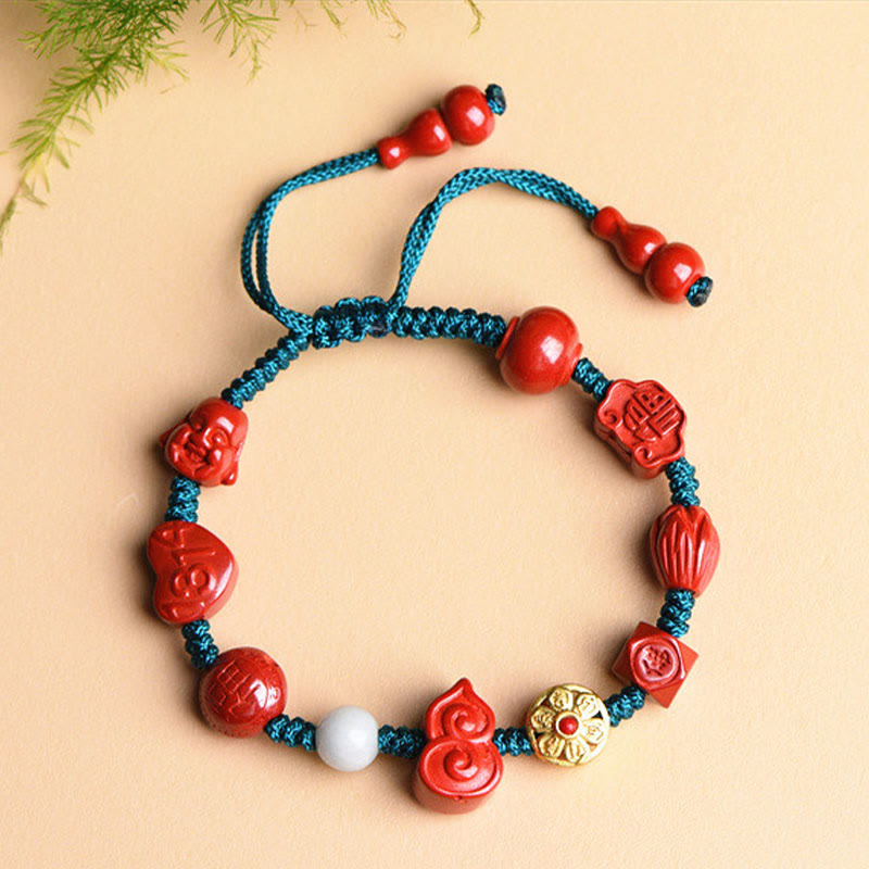 KarmaRipple's Authentic Cinnabar Gourd Om Mani Padme Hum Laughing Buddha Blessing String Bracelet p5