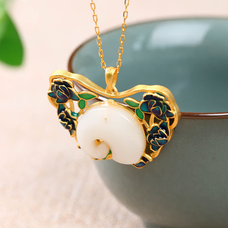 KarmaRipple's Ivory Jade Elephant Butterfly Lotus Success Pendant Chain Necklace p4