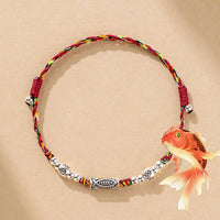 KarmaRipple's 925 Sterling Silver Fortune Koi Fish Woven Colorful String Bracelet Anklet