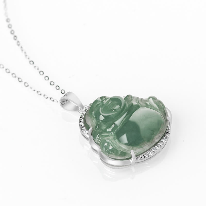 KarmaRipple's 925 Sterling Silver Laughing Buddha Authentic Jade Fortune Prosperity Pendant Chain Necklace p3