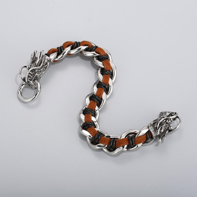 KarmaRipple's Dragon Leather Titanium Steel Protection Fortune Woven Bracelet p11
