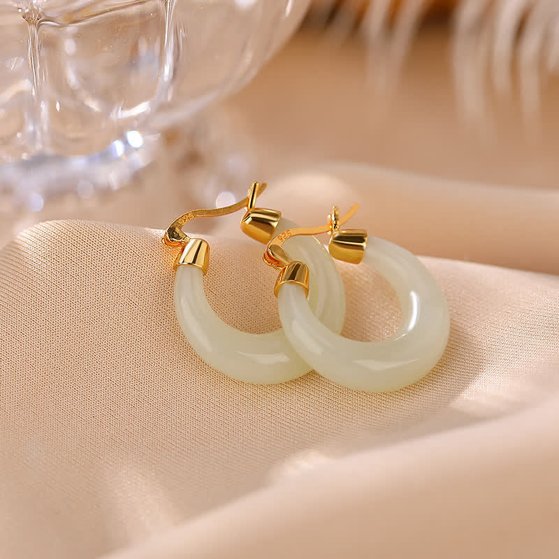 KarmaRipple's Round Jade Cyan Jade Prosperity Fortune Drop Earrings p1
