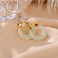 KarmaRipple's Round Jade Cyan Jade Prosperity Fortune Drop Earrings
