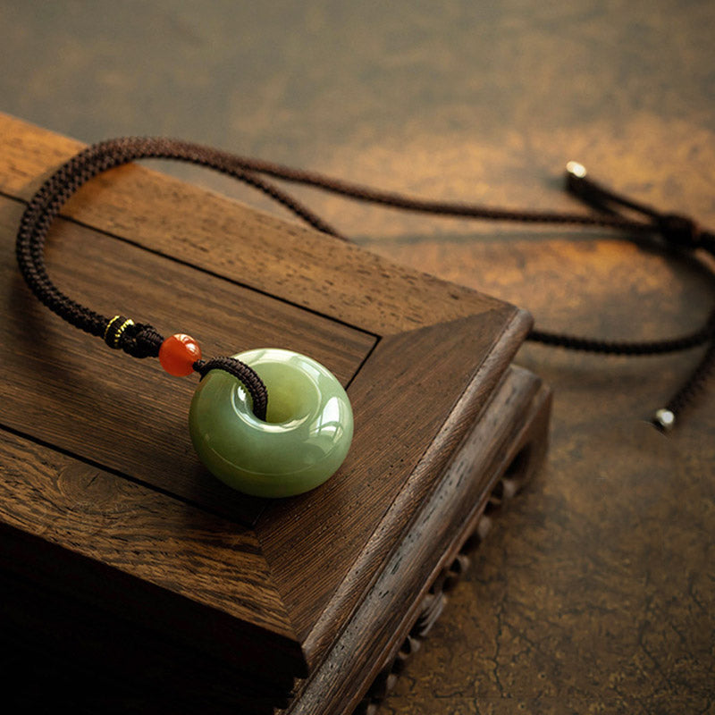 KarmaRipple's Authentic Round Jade Gray Jade Peace Buckle Fortune Pendant Necklace p1