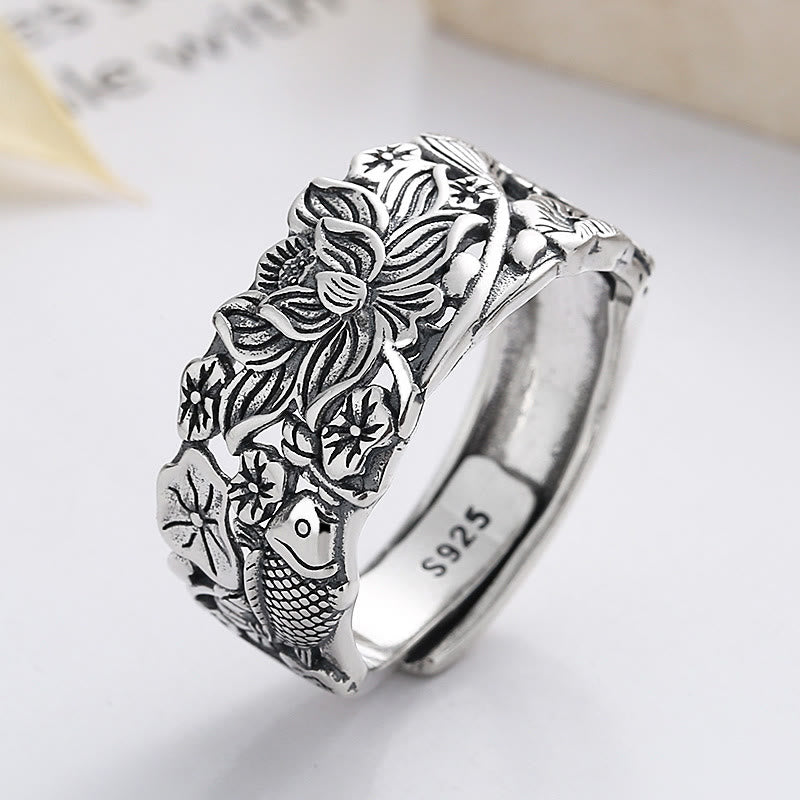 KarmaRipple's 925 Sterling Silver Koi Fish Lotus Flower Prosperity Ring p7