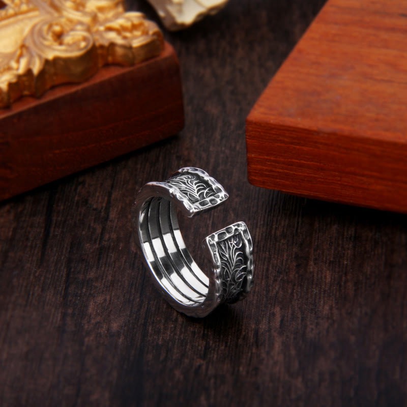 KarmaRipple's 925 Sterling Silver Retro Tang Dynasty Flower Design Fortune Adjustable Ring p7