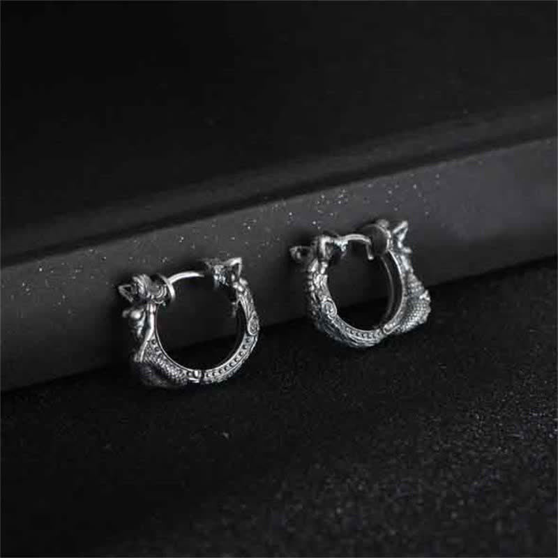 KarmaRipple's 925 Sterling Silver Dragon Hoop Pattern Protection Earrings p4