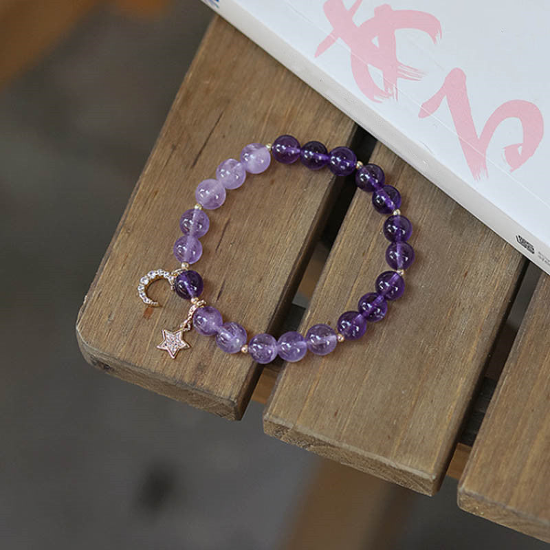 KarmaRipple's Amethyst Gemstone Moon Star Balancing Bracelet p1