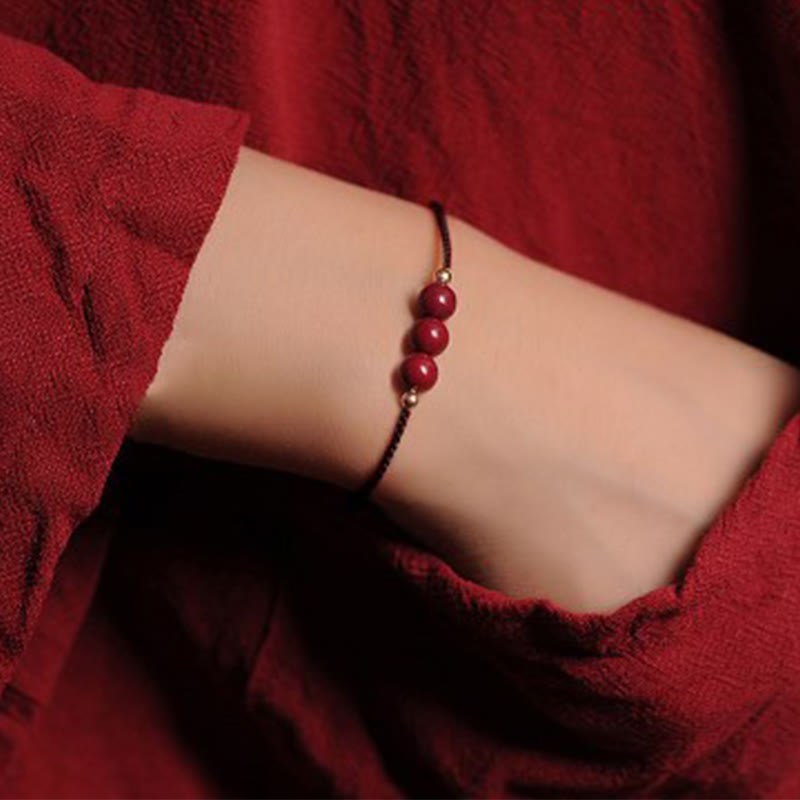 KarmaRipple's 14K Gold Plated Authentic Cinnabar Blessing String Woven Bracelet p28