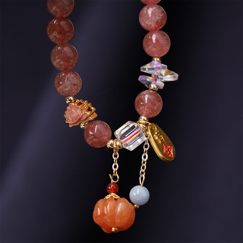 KarmaRipple's Authentic Strawberry Quartz Fu Character Pumpkin Talisman Positive Bracelet p6