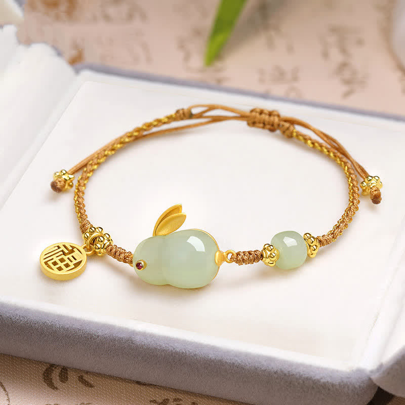 KarmaRipple's Year of the Rabbit Hetian Jade Happiness Blessing Wealth String Bracelet p1