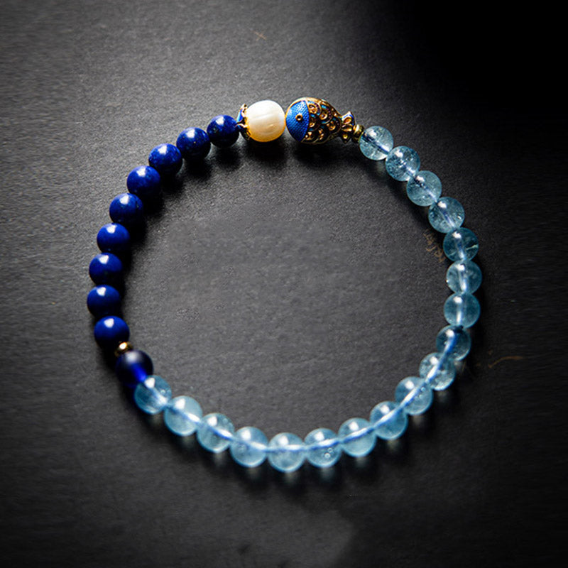 KarmaRipple's Authentic Aquamarine Lazurite Fish Balancing Bracelet p6
